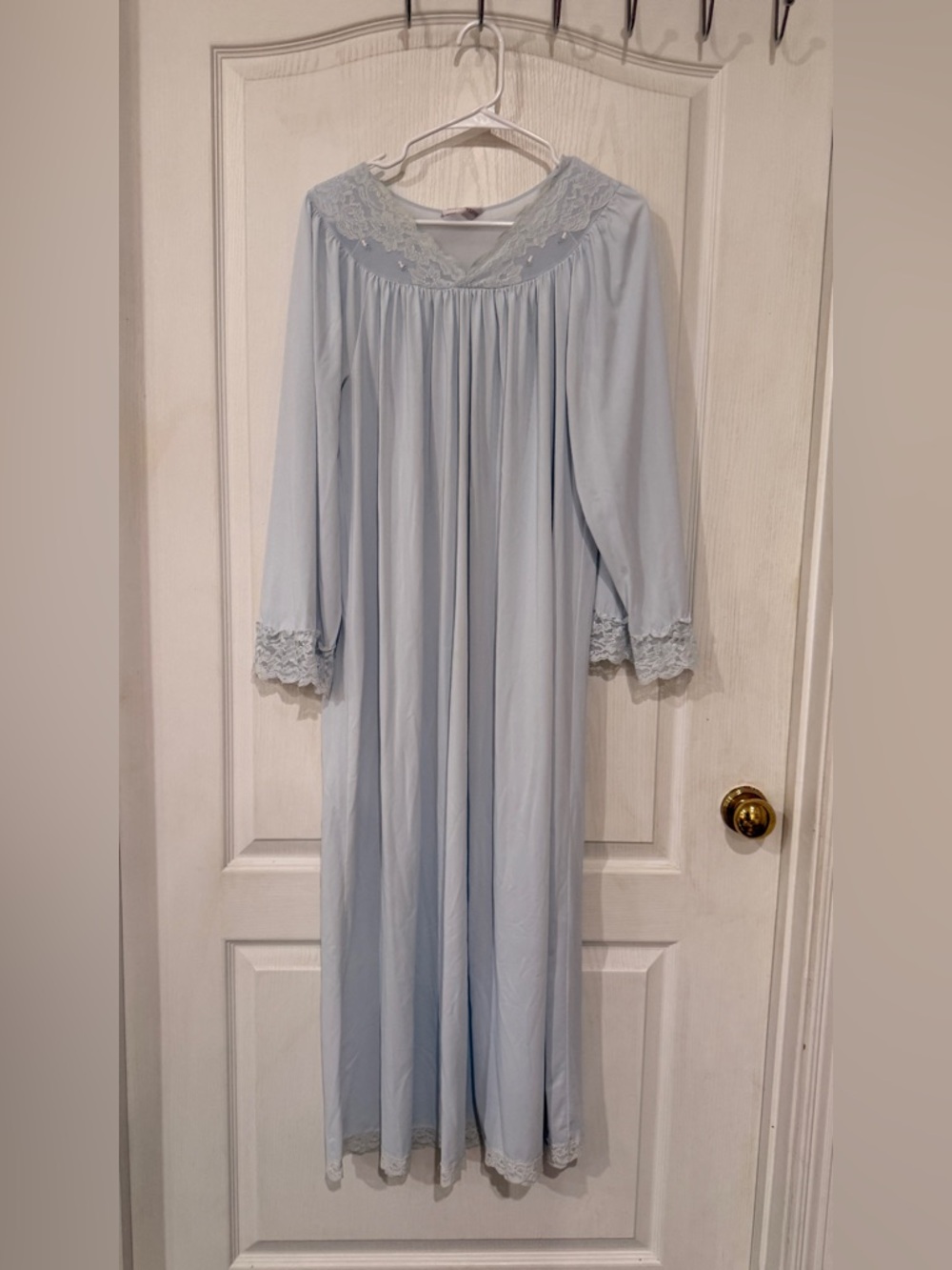 Shadowline Light Blue Lace-Trim Long Nightgown - Women Intimates
